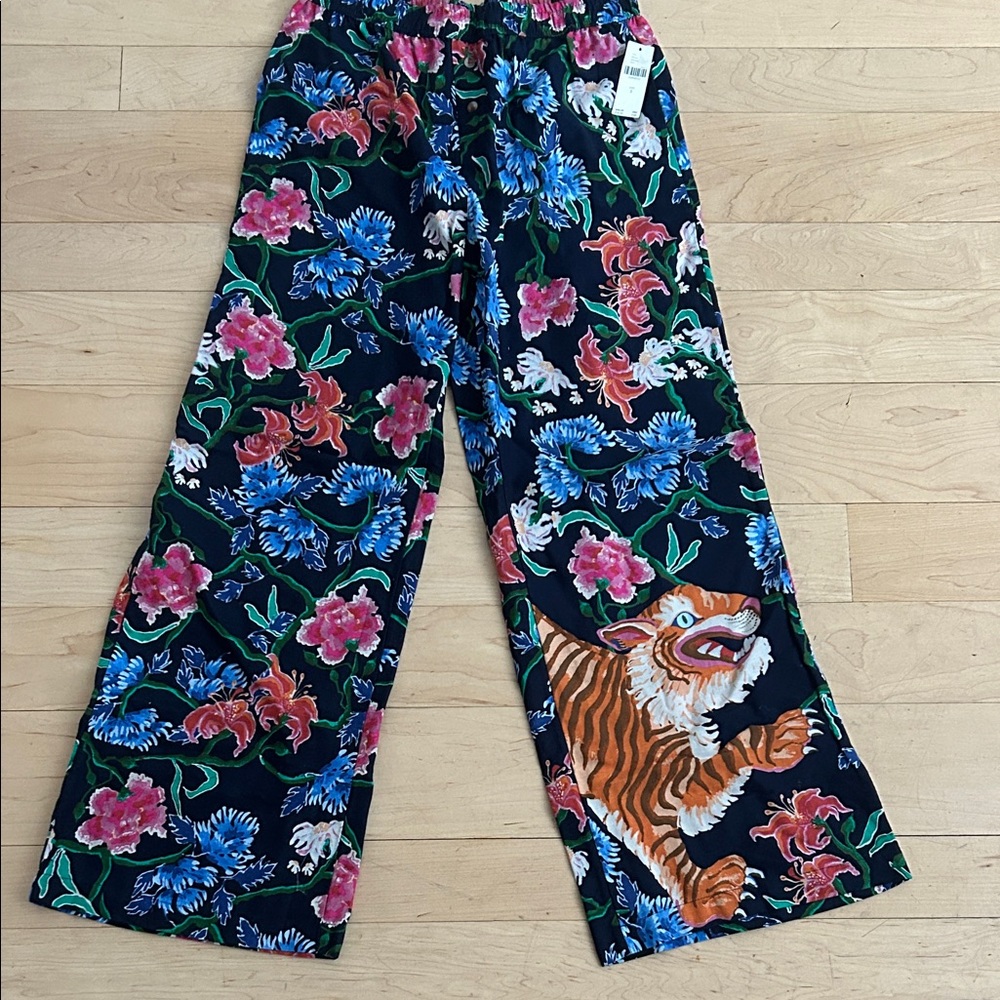 Anthropologie LyreBird Cloud Flannel Pajama Pants Gemmel Navy Tiger Print Size S